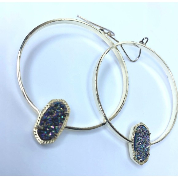 Kendra Scott Elora Gold Multi Drusy Hoop Earrings, Authentic - Picture 2 of 16